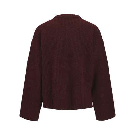 Pull bordeaux uni en maille avec une coupe oversize et un col rond - Image 2