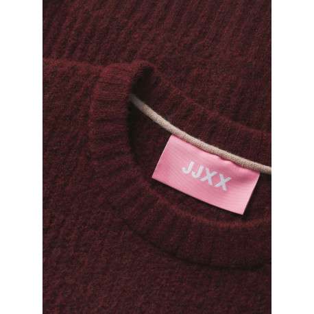 Pull bordeaux uni en maille avec une coupe oversize et un col rond - Image 3