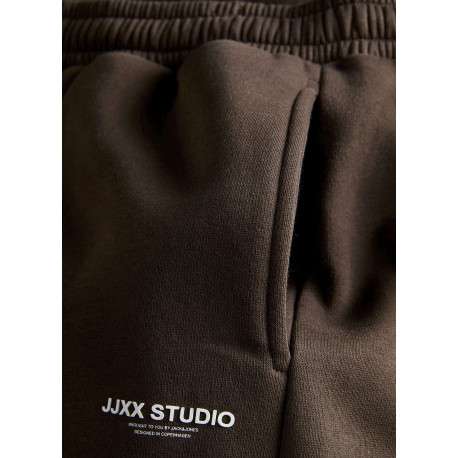 Pantalon de jogging en coton mélangé marron uni à coupe droite et taille haute - Image 3