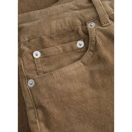 Pantalon 5 poches en coton camel aspect velours côtelé à coupe bootcut - Image 3