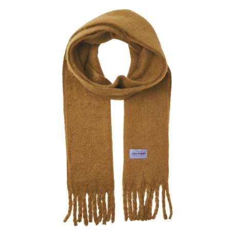 Écharpe camel unie douce avec des franges aux extrémités
