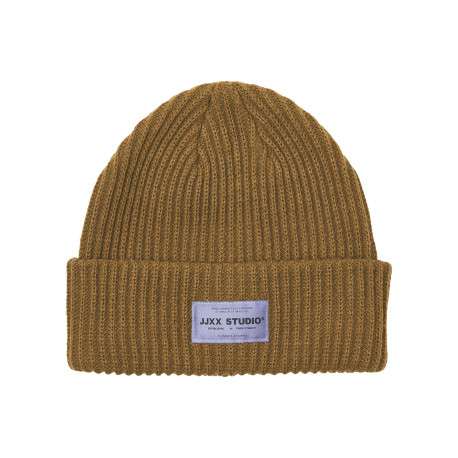 Bonnet camel uni en maille avec l'étiquette de la marque à l'avant