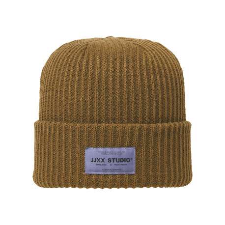 Bonnet camel uni en maille avec l'étiquette de la marque à l'avant - Image 2