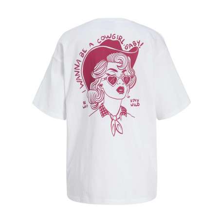 T-shirt en coton blanc imprimé au dos à coupe oversize et col rond - Image 2
