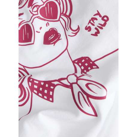 T-shirt en coton blanc imprimé au dos à coupe oversize et col rond - Image 4