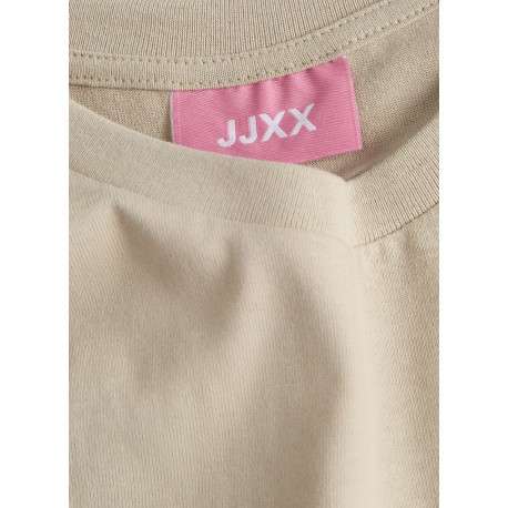 T-shirt en coton beige imprimé au dos à coupe oversize et col rond - Image 3