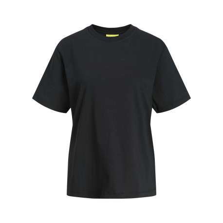 T-shirt en coton noir uni avec des franges au dos à coupe oversize et col rond