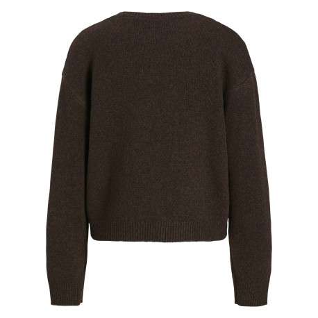 Pull marron en maille doux à losanges avec un col rond et une coupe droite - Image 2
