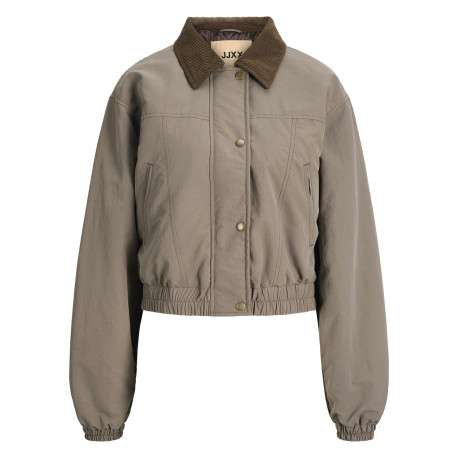Blouson taupe uni à coupe légèrement oversize avec un col à revers côtelés