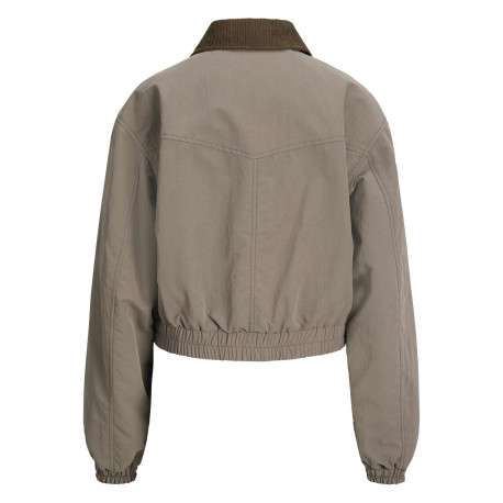 Blouson taupe uni à coupe légèrement oversize avec un col à revers côtelés - Image 2