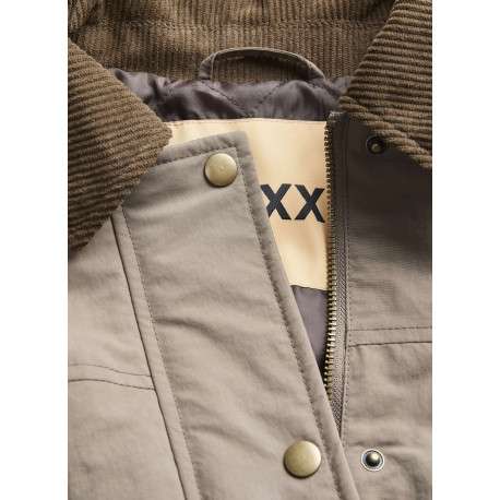 Blouson taupe uni à coupe légèrement oversize avec un col à revers côtelés - Image 3