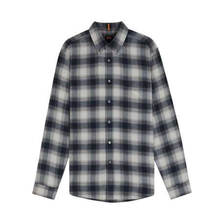 Chemise en coton grise à motif écossais coupe regular avec un col à rabats