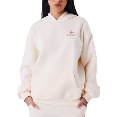 Sweat-shirt écru uni à poche kangourou avec un col à capuche