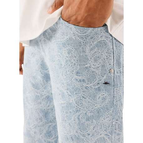 Jean bleu ciel brodé à motif cachemire avec une fermeture zippée - Image 4