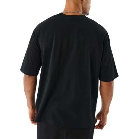 T-shirt en coton noir uni avec un col rond et à manches courtes - Image 2