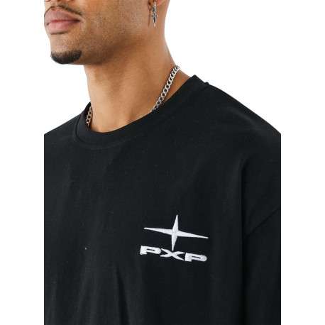T-shirt en coton noir uni avec un col rond et à manches courtes - Image 4