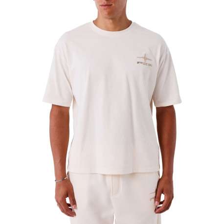 T-shirt en coton écru uni avec un col rond et à manches courtes