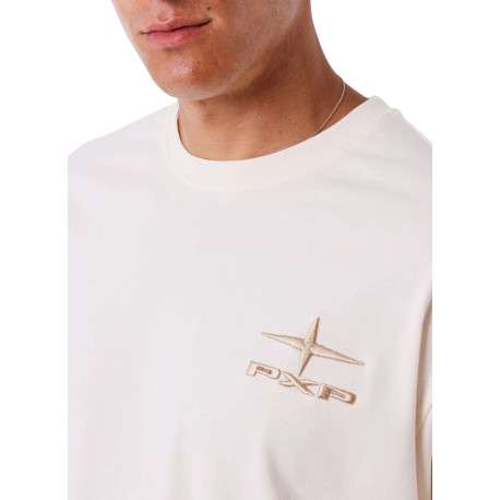 T-shirt en coton écru uni avec un col rond et à manches courtes - Image 3