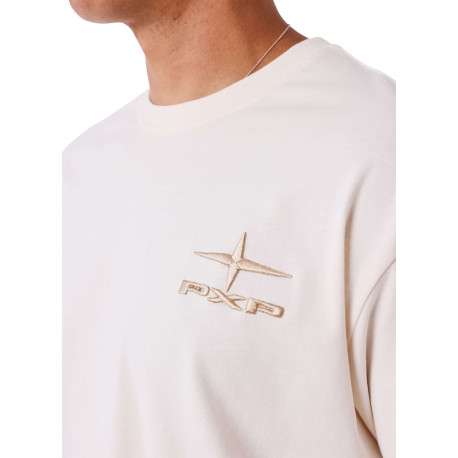 T-shirt en coton écru uni avec un col rond et à manches courtes - Image 4