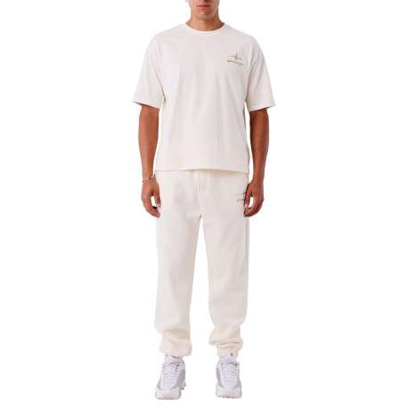 T-shirt en coton écru uni avec un col rond et à manches courtes - Image 5