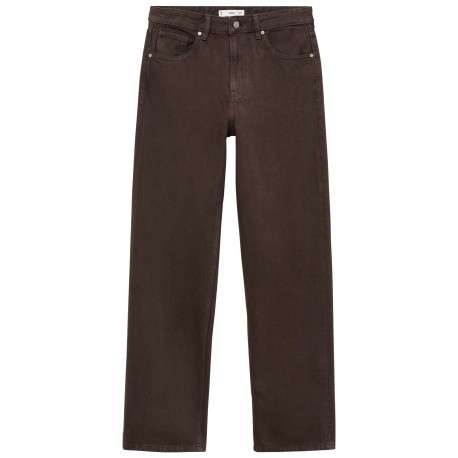 Jean en coton marron uni 5 poches à coupe droite et taille mi-haute