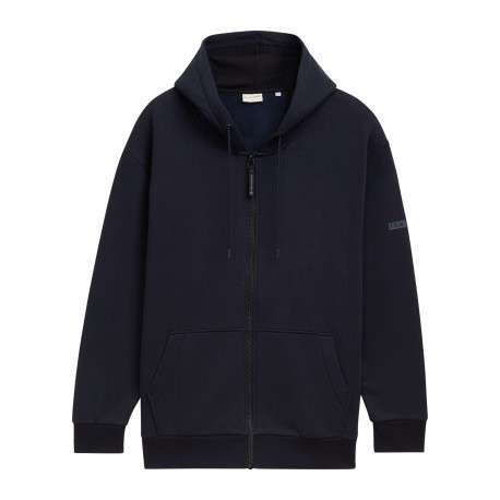 Sweat zippé en coton mélangé marine uni avec un col à capuche