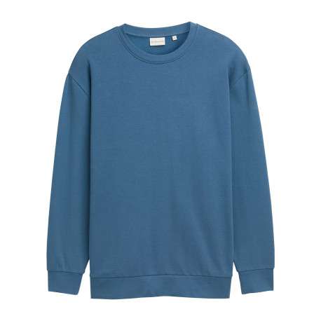 Sweat en coton mélangé bleu uni avec une coupe droite et un col rond