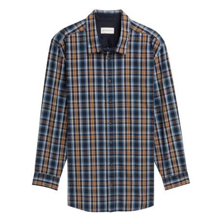 Chemise en coton mélangé marine carreaux avec une coupe droite à col français