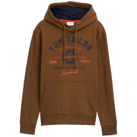 Sweat en coton mélangé camel imprimé fantaisiste avec un col à capuche