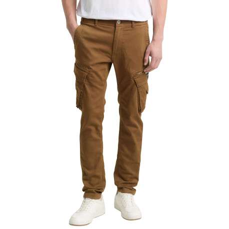 Pantalon Cargo en coton mélangé camel coupe ajustée avec multiples poches - Image 4