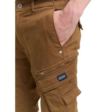 Pantalon Cargo en coton mélangé camel coupe ajustée avec multiples poches - Image 6
