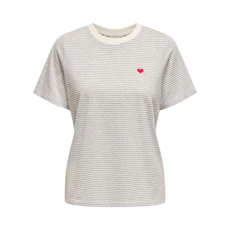 T-shirt en coton blanc à rayures avec une coupe droite et un col rond