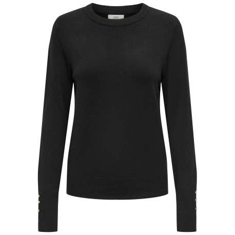 Pull noir uni à col rond avec des strass à l'extrémité des manches