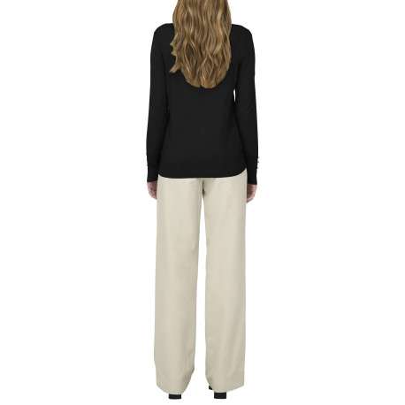 Pull noir uni à col rond avec des strass à l'extrémité des manches - Image 2