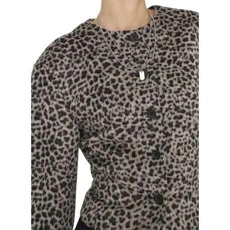 Veste léopard courte en maille douce avec un col rond et des manches amples - Image 3