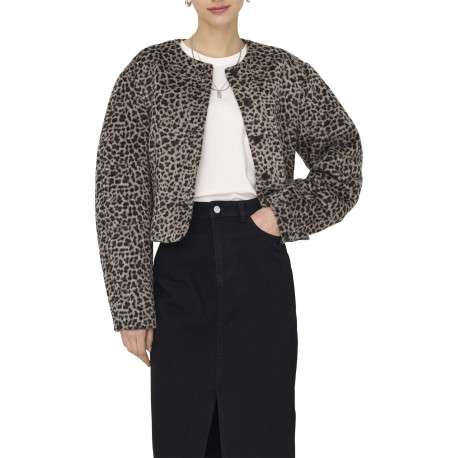 Veste léopard courte en maille douce avec un col rond et des manches amples - Image 6