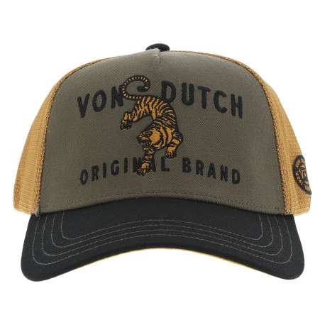 Casquette trucker tricolore ajustable avec un tigre brodé à l'avant