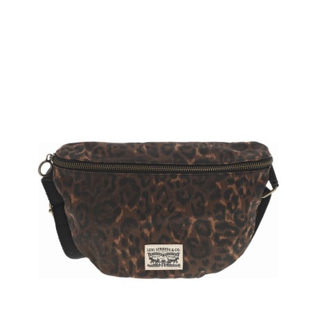 Banane en coton marron zippée à imprimé léopard avec une bandoulière ajustable