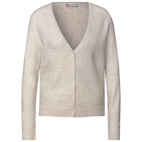 Gilet beige uni avec une coupe droite à col v et des manches longues