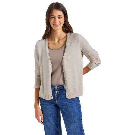 Gilet beige uni avec une coupe droite à col v et des manches longues - Image 2