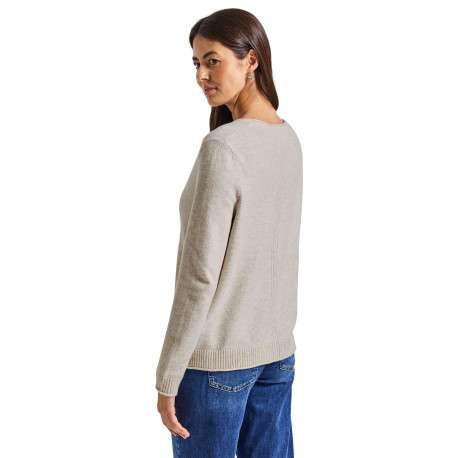 Gilet beige uni avec une coupe droite à col v et des manches longues - Image 3