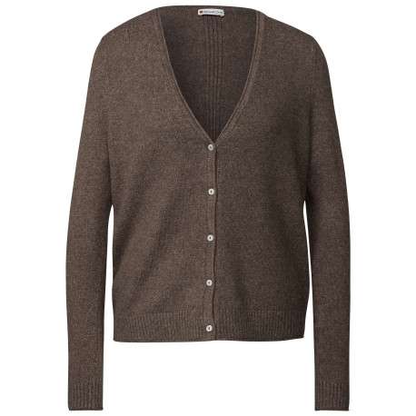 Gilet chocolat uni avec une coupe droite à col v et des boutons