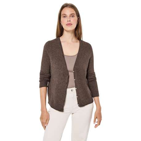 Gilet chocolat uni avec une coupe droite à col v et des boutons - Image 2
