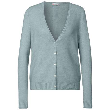 Gilet bleu uni avec une coupe droite à col v et fermeture boutonnée