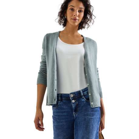 Gilet bleu uni avec une coupe droite à col v et fermeture boutonnée - Image 2