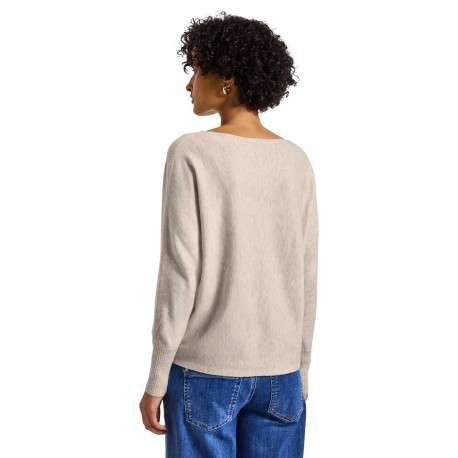 Pull beige uni avec une coupe droite à col rond et des manches longues - Image 3