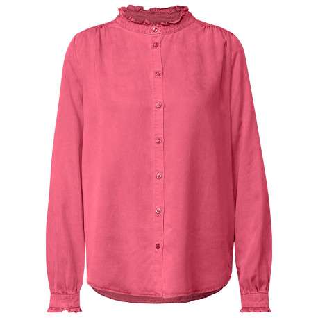 Chemisier rose uni avec une coupe droite à col tunisien et manches longues