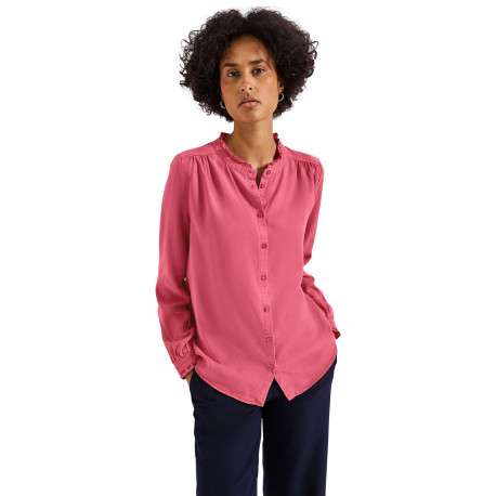 Chemisier rose uni avec une coupe droite à col tunisien et manches longues - Image 2