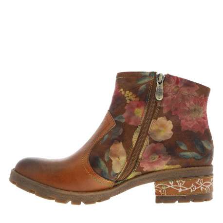 Boots en cuir camel à talon décroché bas avec des fermetures zippées