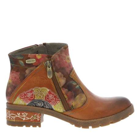 Boots en cuir camel à talon décroché bas avec des fermetures zippées